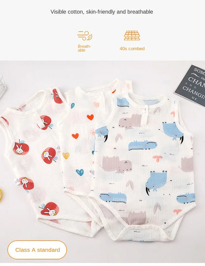Pyjama d'été pour bébé, combinaison mignonne avec ours et lapin, motif dessin animé, pour garçons et filles, vêtements de nuit fins pour nouveau-nés