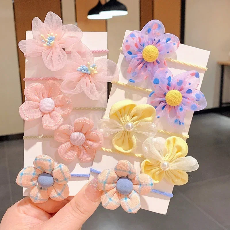 10Pcs/Set New Baby Girl Cute Colors Flower Hair Bands Ponytail Holder Chilren Soft Scrunchies Rubber Kid Hair Accessories
