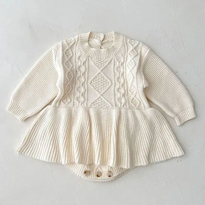 Body tricoté pour nouveau-né fille, couleur unie, ajouré, manches longues, automne, printemps, combinaison tricotée pour bébé fille
