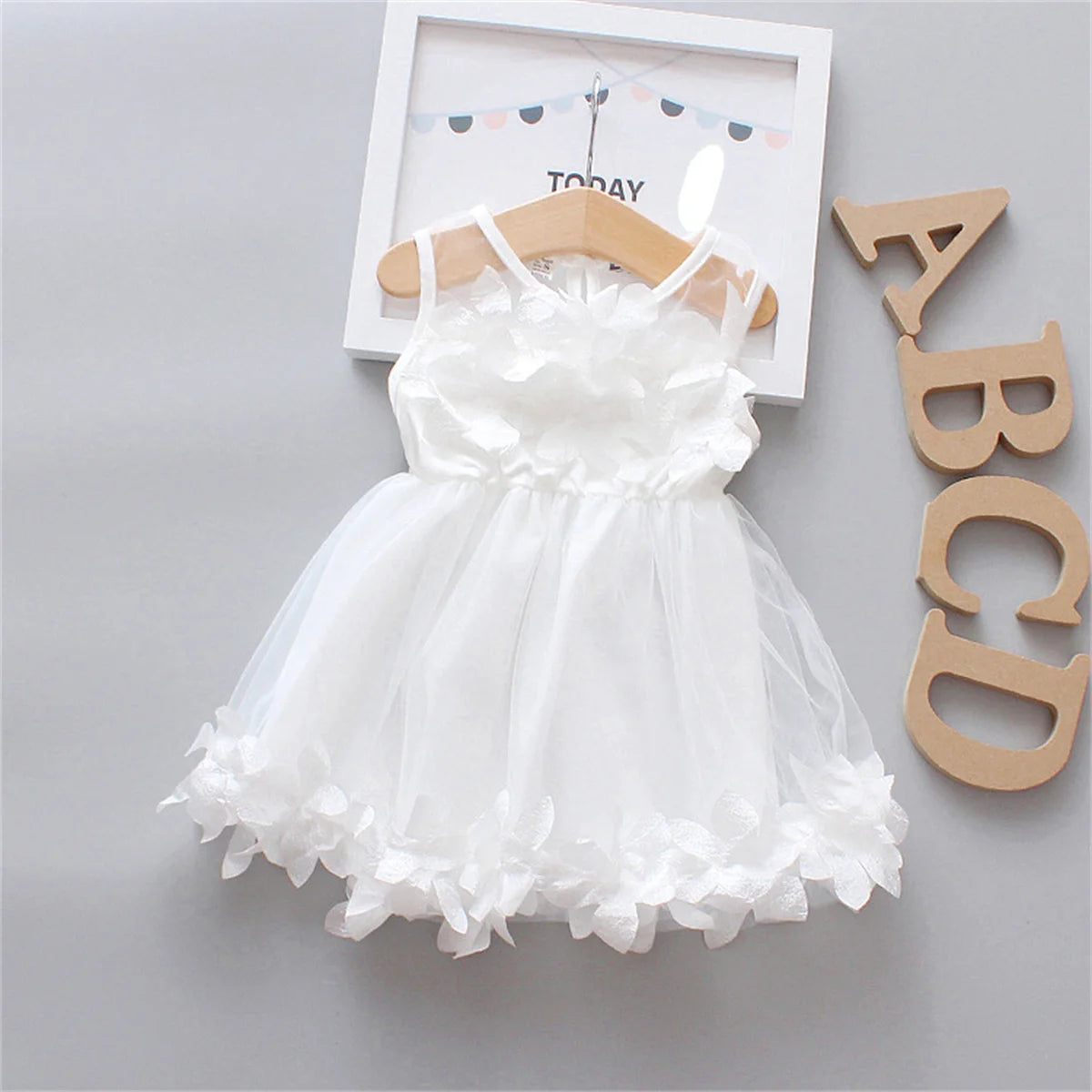 Robe d'été pour fille de 0 à 3 ans, couleur unie, style princesse, en maille, sans manches, longueur genou