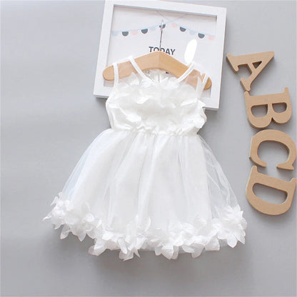 Robe d'été pour fille de 0 à 3 ans, couleur unie, style princesse, en maille, sans manches, longueur genou