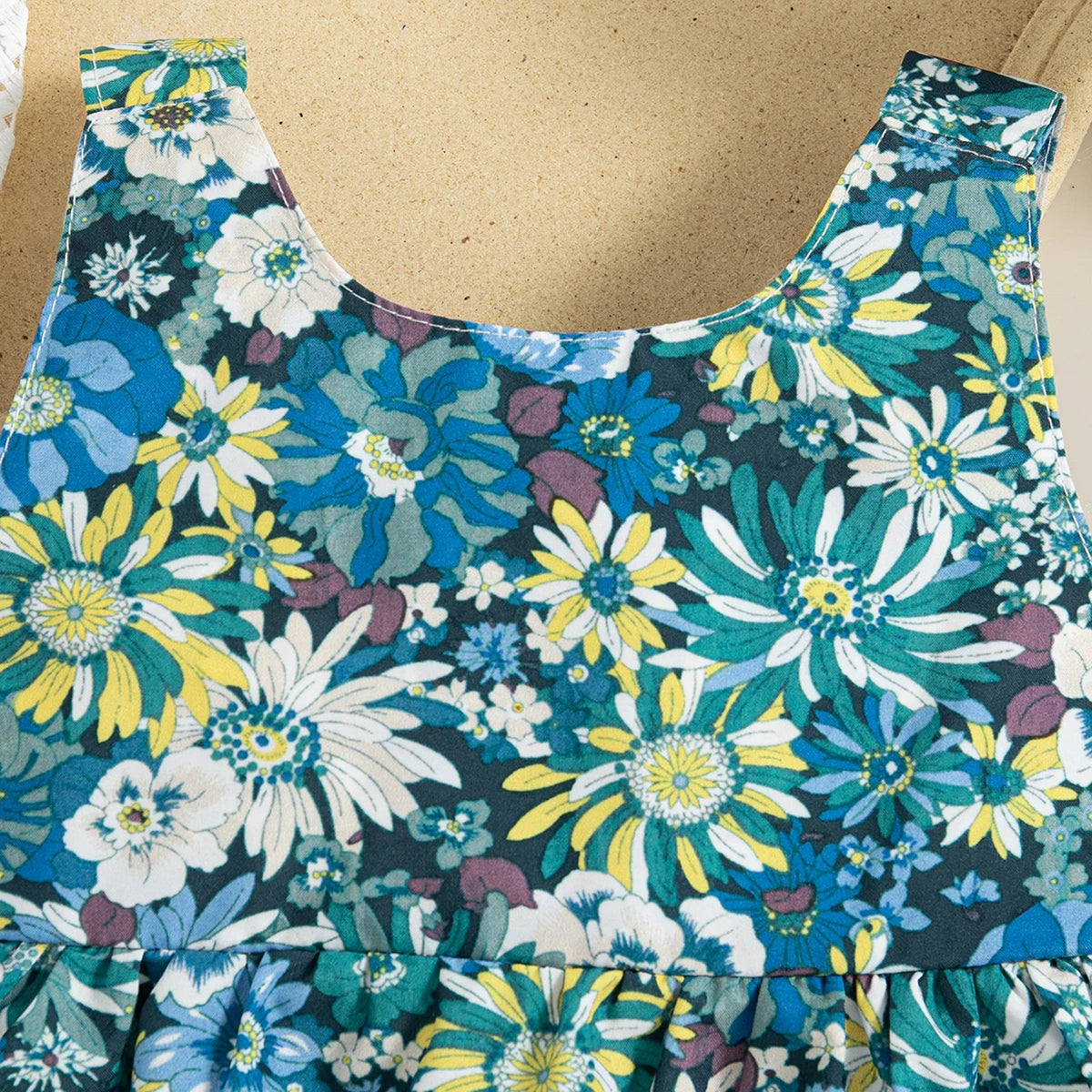 (Robe 2 pièces) Ensemble de robes d'été pour filles, imprimé floral + chapeau, nœud, ruban, licou, robe de princesse douce, robe d'équipe de fête d'anniversaire