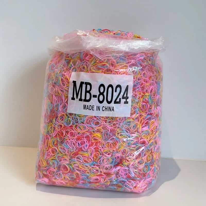 1000/2000Pcs/bag Girls Colourful Disposable Rubber Band Hair Ties Headband Children Ponytail Holder Bands Kids Hair Accessories