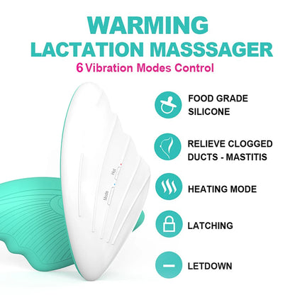Masseur d'allaitement chauffant, masseur électrique en silicone souple pour les seins obstrués, améliore le flux de lait post-partum.