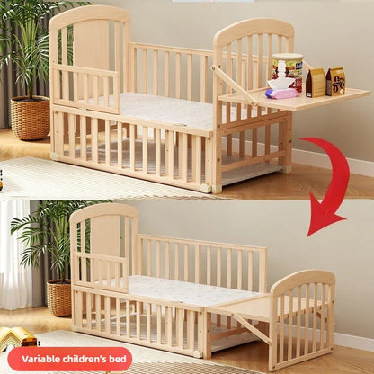 2025 New Baby Comfortable Sleeping Bed Solid Wood Newborn Baby Bed Multifunctional Baby Rocking Bed with Wheels and Mosquito Net