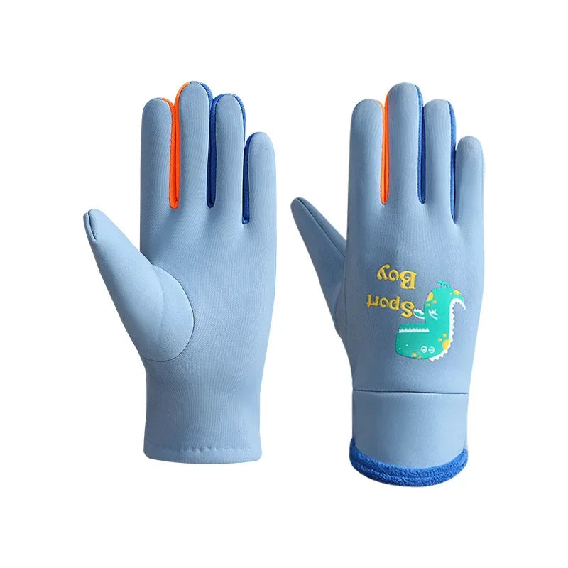 Winter Children's Gloves Cartoon Dinosaur Fluorescence Cycling Kids Warm Sports Skiing Windproof Waterproof Boys Girls Gloves