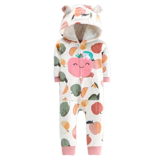 Barboteuse polaire à capuche et manches longues pour bébé garçon, combinaison chaude pour l'automne et l'hiver