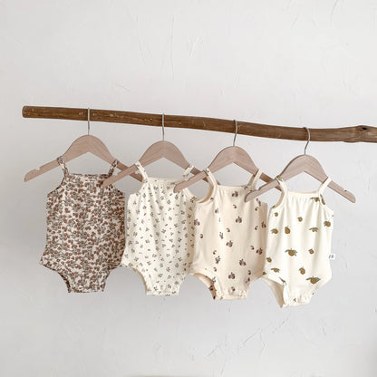 1688 Ins Style Été Bébé Coton Barboteuse Filles Sans Manches Motif Fruits Bonne Élasticité 0-2 Ans Combinaison Vente Chaude
