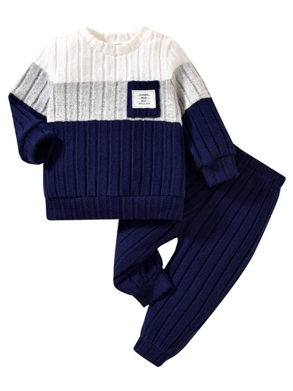 VISgogo Ensemble de vêtements 2 pièces pour garçons de 0 à 3 ans, pull à manches longues et col rond, couleur unie, pantalon