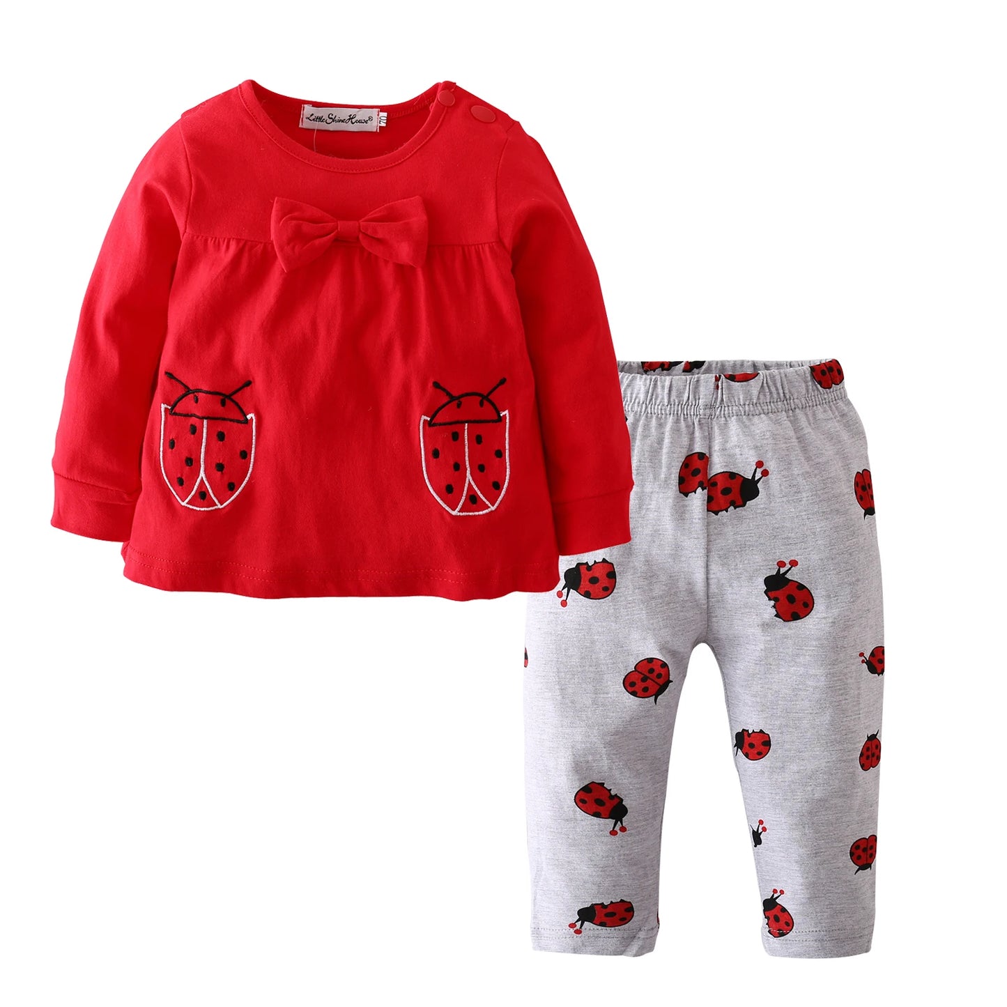 Ensemble de vêtements printemps-automne pour nouveau-né fille à manches longues pour 0 à 4 ans, joli haut à manches longues avec nœud et pantalon, tenues pour tout-petits