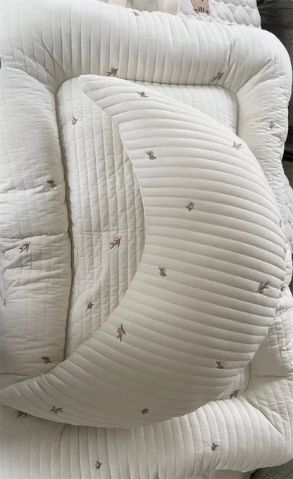 Ins Newborn Baby Nursing Pillow Baby Embroidered Pillow Pure Cotton Moon Cushion Children's Bed Pillow Removable and Washable