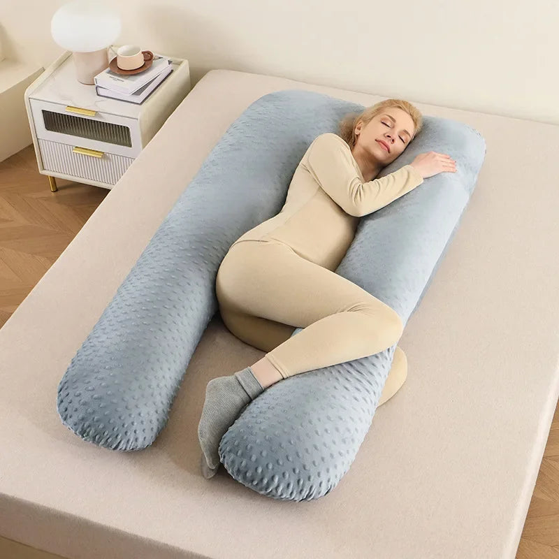 Oreiller amovible et lavable, oreiller doux pour dormir sur le côté, oreiller en forme de U pour femmes enceintes, oreiller de taille en mousse à mémoire de forme de couleur unie
