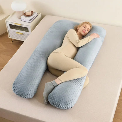 Oreiller amovible et lavable, oreiller doux pour dormir sur le côté, oreiller en forme de U pour femmes enceintes, oreiller de taille en mousse à mémoire de forme de couleur unie