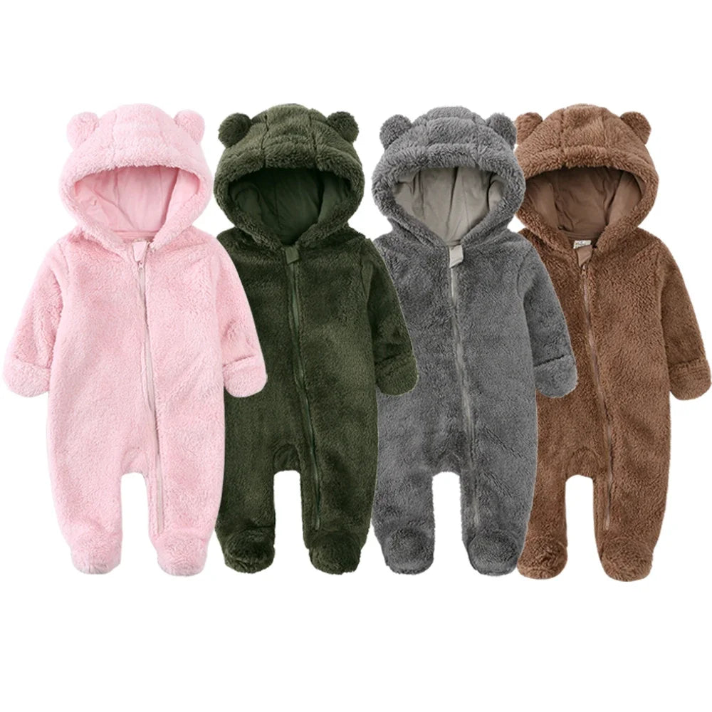 Barboteuse d'hiver épaisse en coton pour bébé, combinaison chaude à manches longues pour fille de 0 à 24 mois, pyjama à capuche en polaire pour nouveau-né garçon, 2025