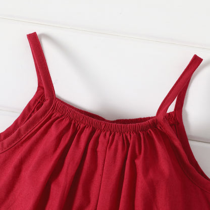 PatPat Salopette ample 100 % coton pour bébé fille, couleur unie, sans manches, bretelles spaghetti, sarouel, douce et confortable