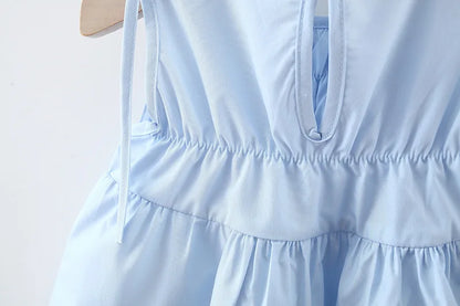 Robe d'été pour bébé fille, tenue de plage, style coréen, simple, bleue, sans manches, pour enfant, paquet gratuit (9 mois à 3 ans)