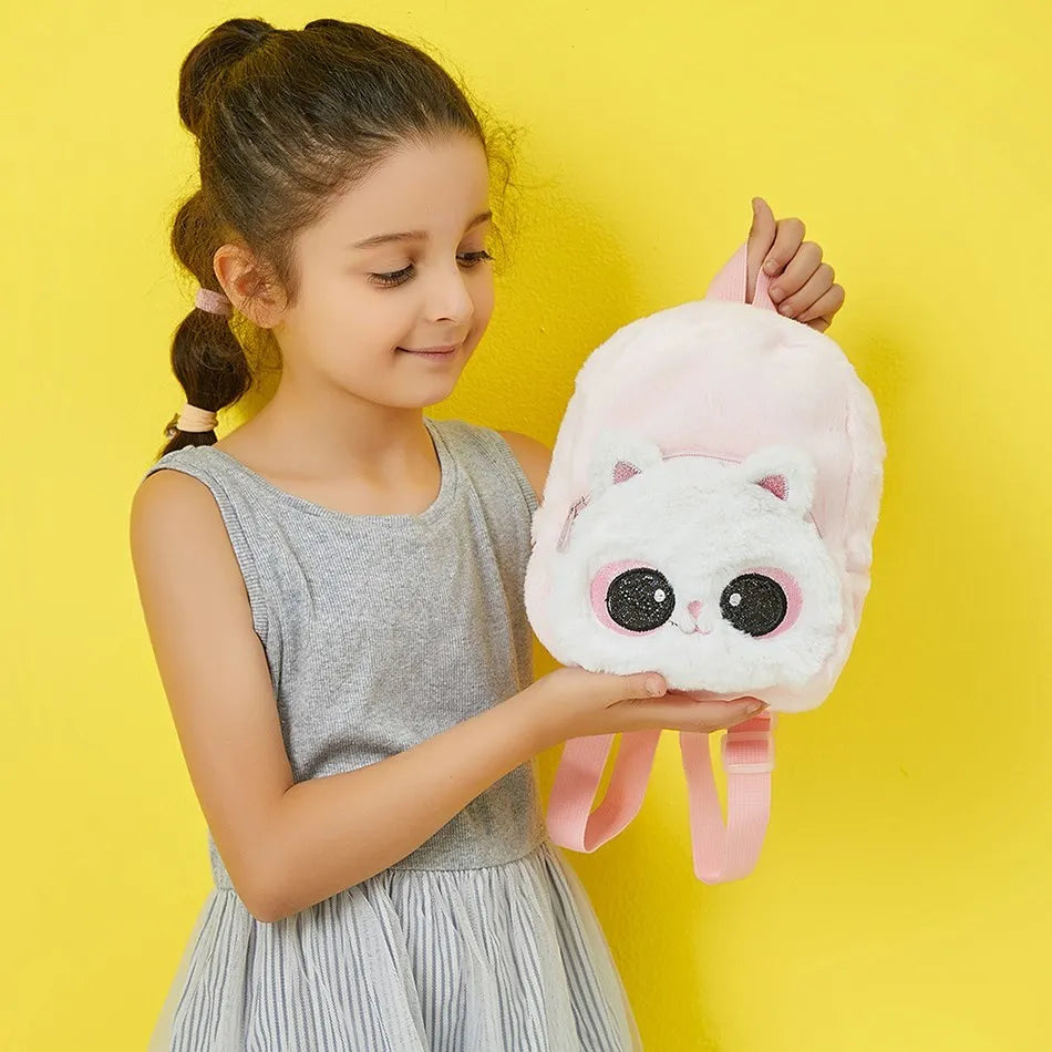 Girls and Boys Kindergarten Shoulders Bags Children's Cartoon Unicorn Plush Big Eyed Backpack Children's Colorful Plush Backpack