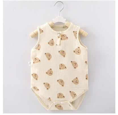 Pyjama d'été pour bébé, combinaison mignonne avec ours et lapin, motif dessin animé, pour garçons et filles, vêtements de nuit fins pour nouveau-nés
