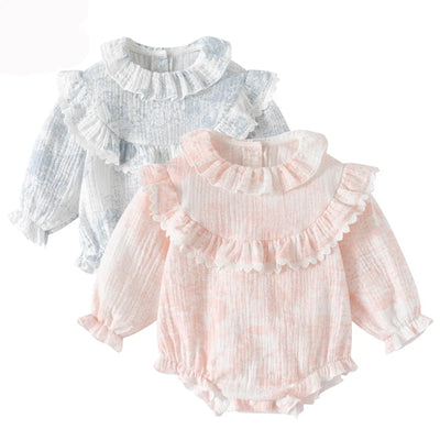 Barboteuse pour bébé fille, barboteuse à volants, col à volants, motif floral, vêtements de princesse pour nouveau-né
