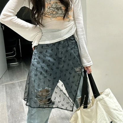 Jupe Harajuku à lacets superposés en dentelle pour femme