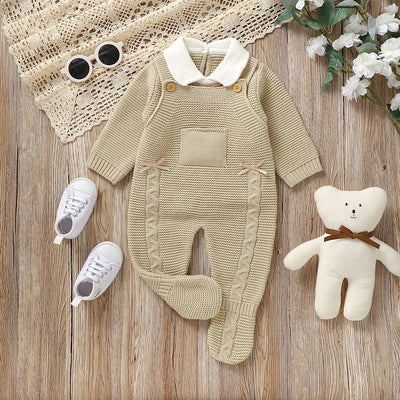 Ensemble de vêtements d'automne pour bébé, pull en tricot à manches longues + barboteuse sans manches pour nouveau-né + combinaison pour les pieds (0-9 mois)