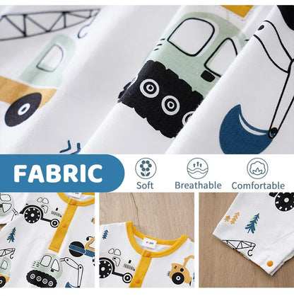 Body d'été pour bébé, motif voiture de dessin animé mignon, tout en coton, confortable, décontracté, col rond, manches courtes