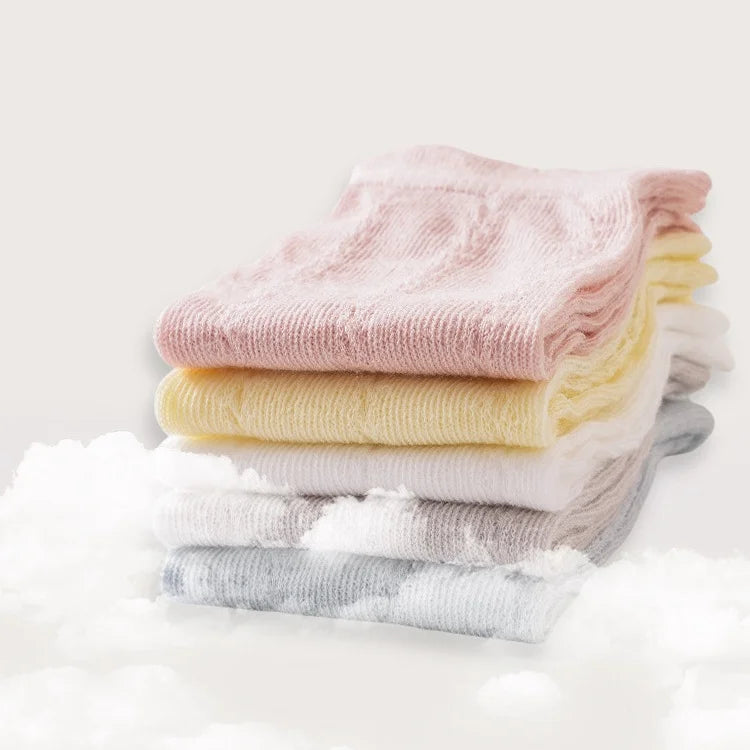 Lot de 5 paires de chaussettes longues ajourées pour bébé, en maille respirante, en coton, princesse, sans os, montantes, fines, pour nouveau-né, de 0 à 2 ans