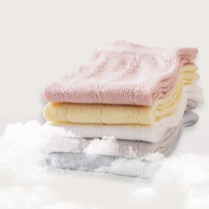 Lot de 5 paires de chaussettes longues ajourées pour bébé, en maille respirante, en coton, princesse, sans os, montantes, fines, pour nouveau-né, de 0 à 2 ans