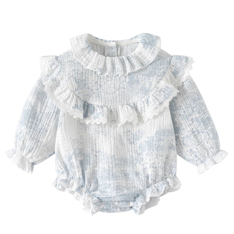 Barboteuse pour bébé fille, barboteuse à volants, col à volants, motif floral, vêtements de princesse pour nouveau-né