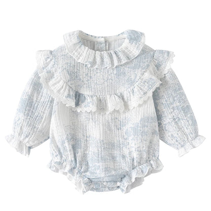 Barboteuse pour bébé fille, barboteuse à volants, col à volants, motif floral, vêtements de princesse pour nouveau-né