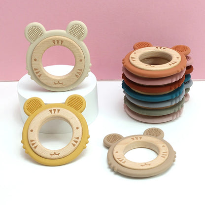 1 anneau de dentition en silicone pour bébé, sans BPA, mignon, dessin animé, pendentif tigre, jouet de dentition, anneau en bois, accessoires à mâcher, jouets pour bébé