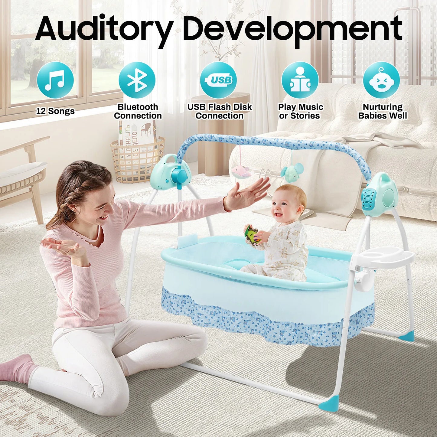 [Automatic Baby Swing] 1 Automatic Baby Swing with Music & Mosquito Net - for Infants