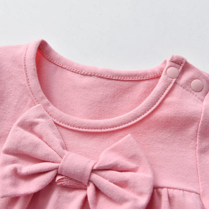 Ensemble de vêtements printemps-automne pour nouveau-né fille à manches longues pour 0 à 4 ans, joli haut à manches longues avec nœud et pantalon, tenues pour tout-petits