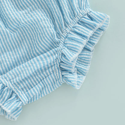 Ensemble short pour bébé fille, imprimé rayé, gros nœud, haut sans manches à bretelles et short extensible taille haute
