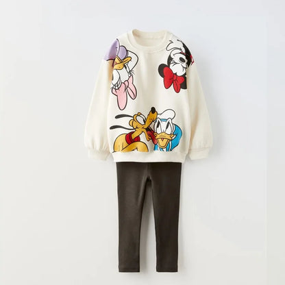 Ensemble 2 pièces pour bébé fille, haut à manches longues et pantalon, motif Minnie, tenue de printemps pour enfant