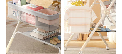 Portable Baby Changing Table for Nursery Height Adjustable Foldable Diaper Table with Swivel Wheels Drying Rack Large Storage