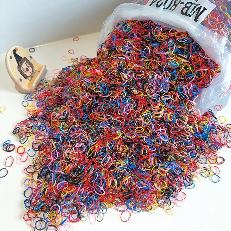 1000/2000Pcs/bag Girls Colourful Disposable Rubber Band Hair Ties Headband Children Ponytail Holder Bands Kids Hair Accessories