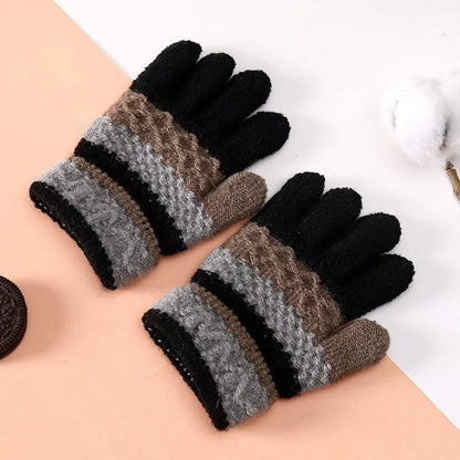 Winter Kindergarten Children Striped Split Finger Gloves Thick Warm Kids Knitted Glove 3-6year Boy Girl Baby Hand Warmer Mittens