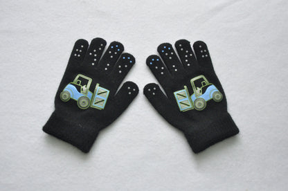 5-11Y Children Cartoon Vehicle Plush Warm Gloves For Boys Girls Student Winter Knitted Mittens Outdoor Cycling Skiing Gloves New