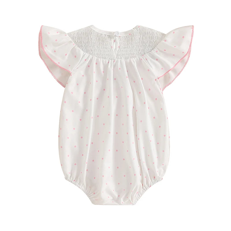 Tenue de premier anniversaire pour fille, gâteau d'anniversaire brodé, barboteuse à manches volantées, body smocké, tenues mignonnes pour bébé fille