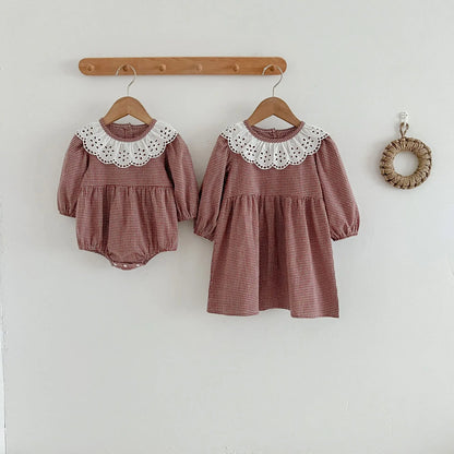 Robe d'automne à manches longues et col en dentelle pour bébé fille, tenue princesse pour nouveau-né