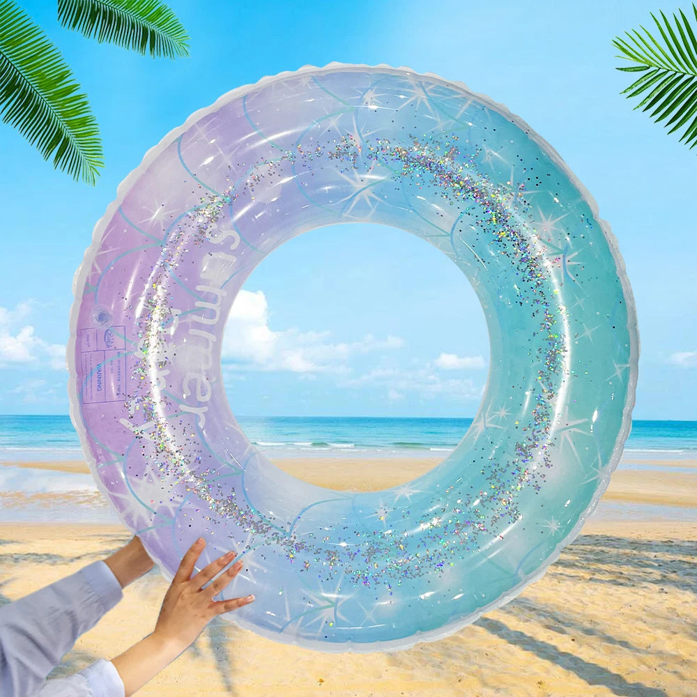 1pc Sequin Starry Sky Swimming Ring Thickened PVC Inflatable Swim Circle For Beach Pool Parties