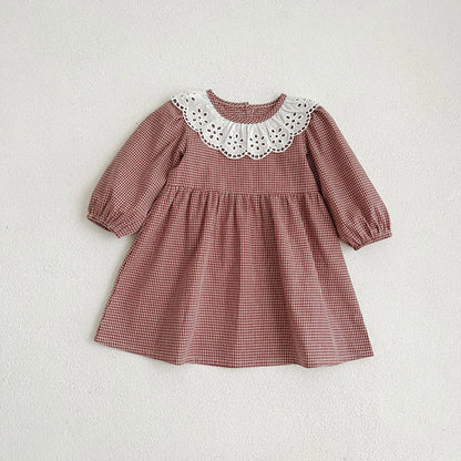 Robe d'automne à manches longues et col en dentelle pour bébé fille, tenue princesse pour nouveau-né