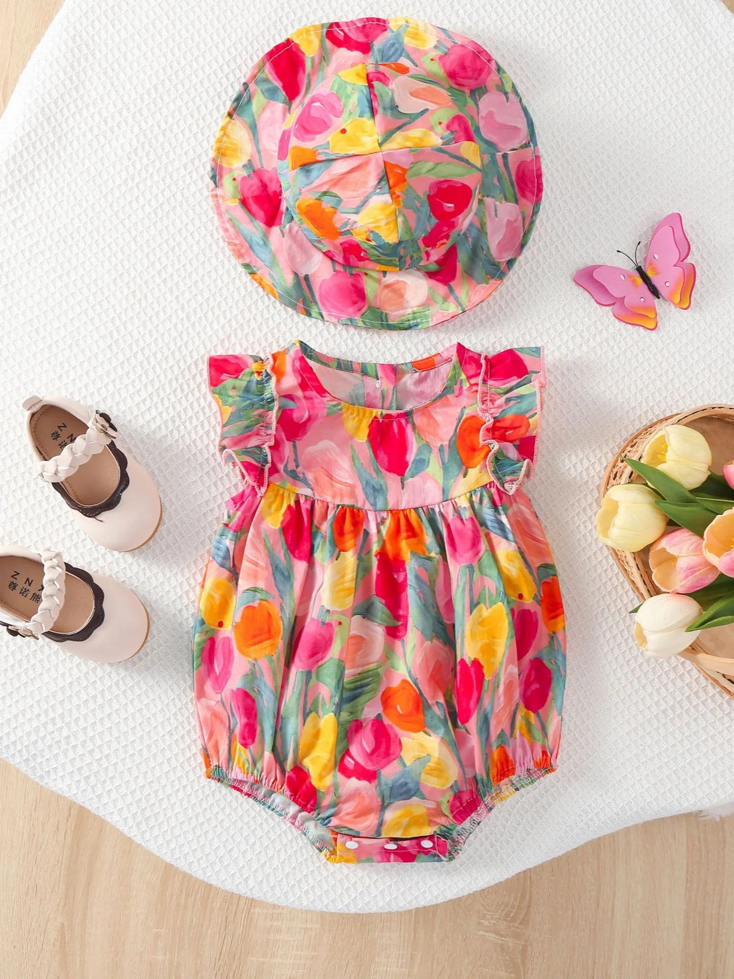Barboteuse pour bébé fille, barboteuse à volants, col à volants, motif floral, vêtements de princesse pour nouveau-né