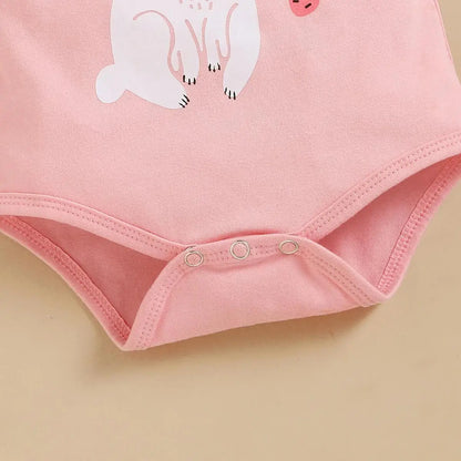 Ensemble 3 pièces pour nouveau-né fille, barboteuse à imprimé lapin + pantalon avec nœud papillon, tenue d'été décontractée