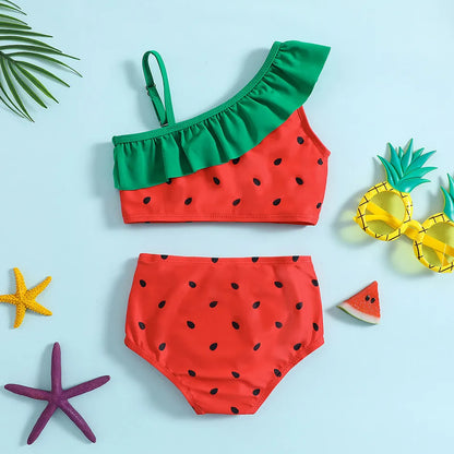 Ensemble bikini de plage pour enfants, joli maillot de bain pastèque et ananas à motif fruité, haut dos nu et bas assortis