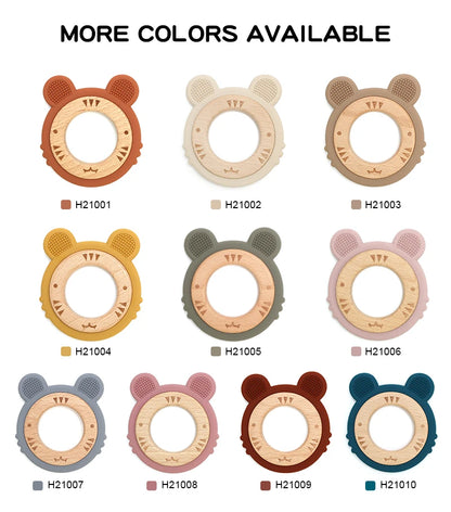 1 anneau de dentition en silicone pour bébé, sans BPA, mignon, dessin animé, pendentif tigre, jouet de dentition, anneau en bois, accessoires à mâcher, jouets pour bébé