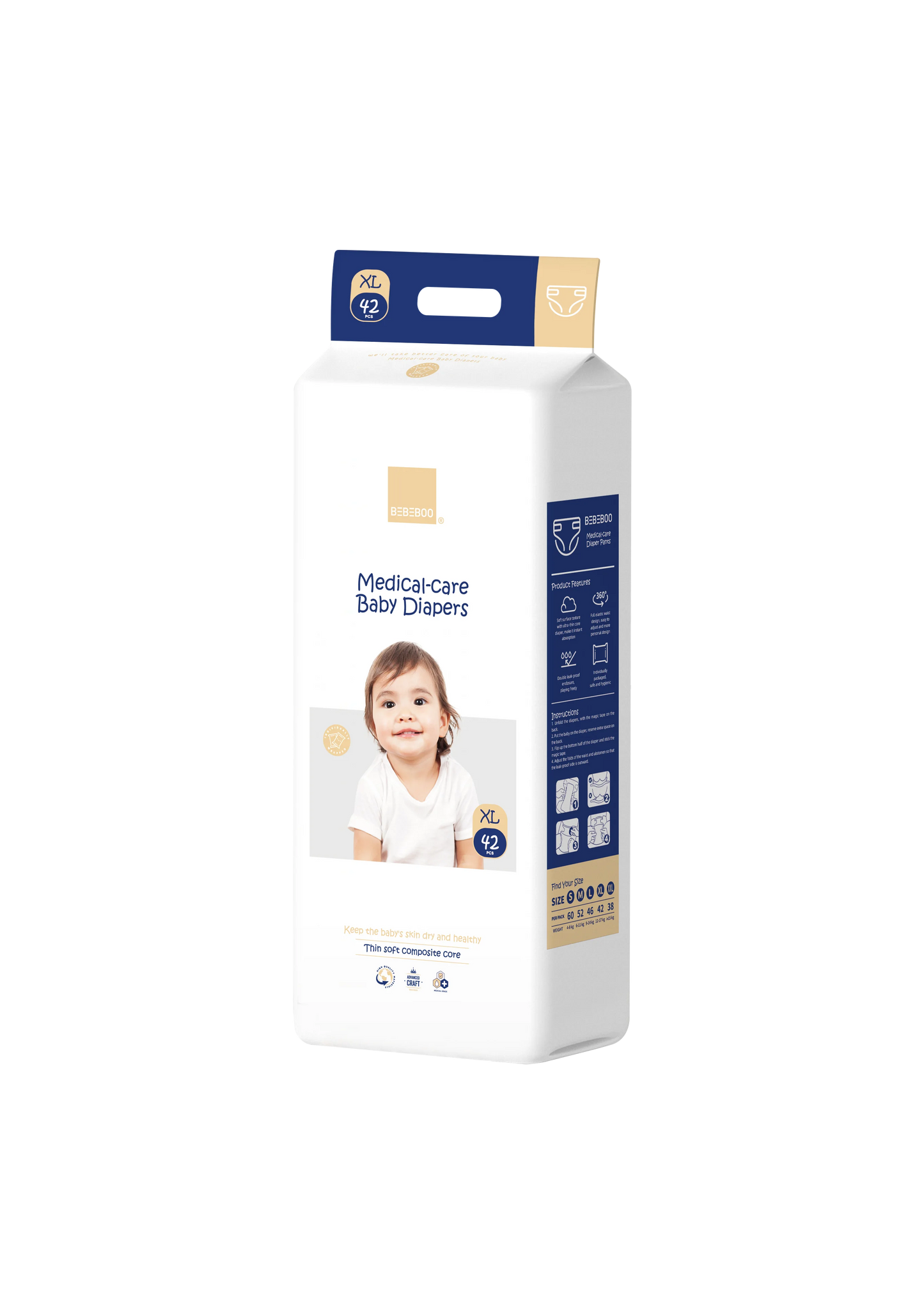 Bebeboo ultra-thin baby diapers use crystal clear water locking molecular structure to achieve instant suction and dryness