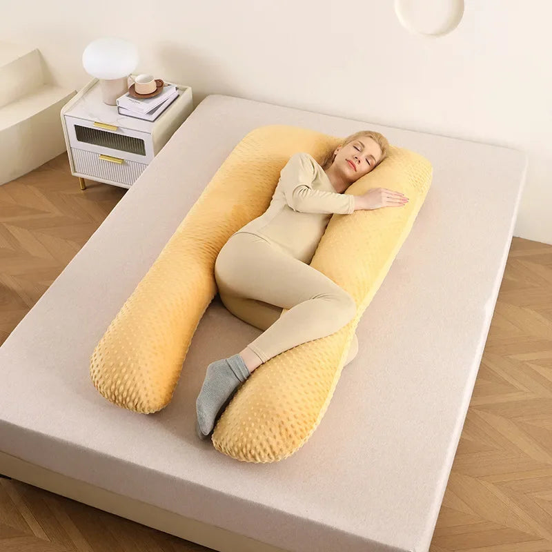 Oreiller amovible et lavable, oreiller doux pour dormir sur le côté, oreiller en forme de U pour femmes enceintes, oreiller de taille en mousse à mémoire de forme de couleur unie
