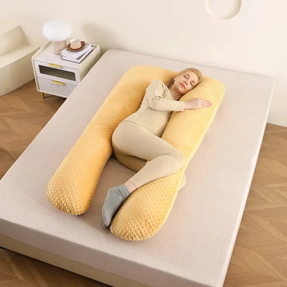 Oreiller amovible et lavable, oreiller doux pour dormir sur le côté, oreiller en forme de U pour femmes enceintes, oreiller de taille en mousse à mémoire de forme de couleur unie